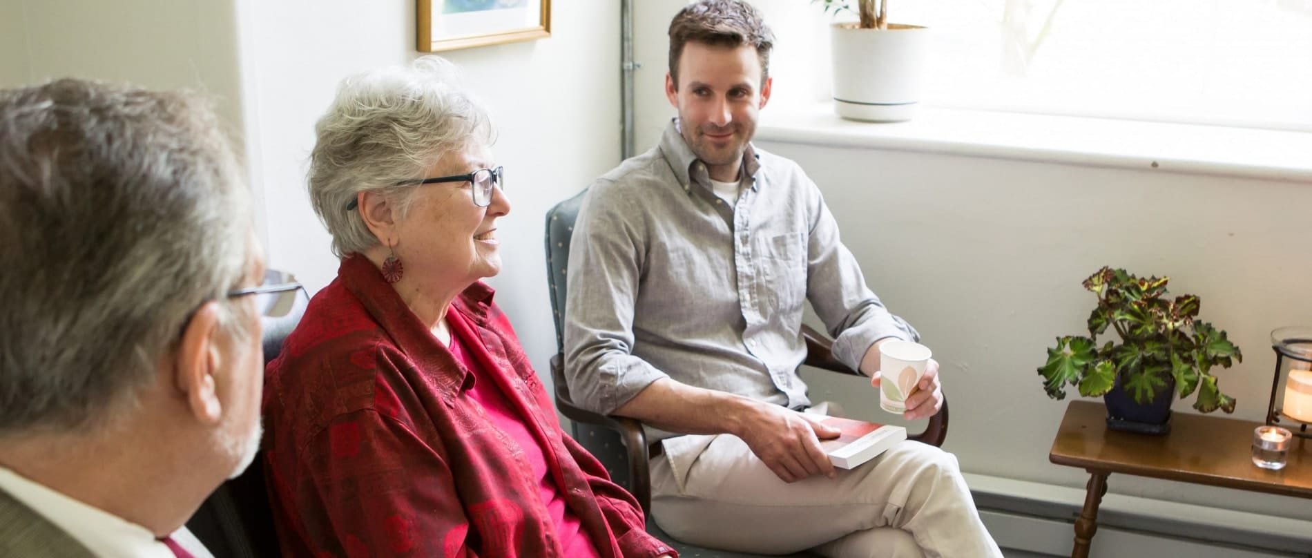 A group of people in a Bible study small group