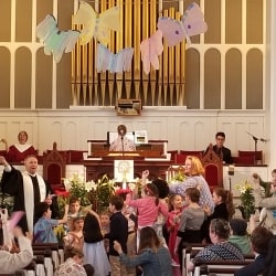 A full congregation celebrating Easter