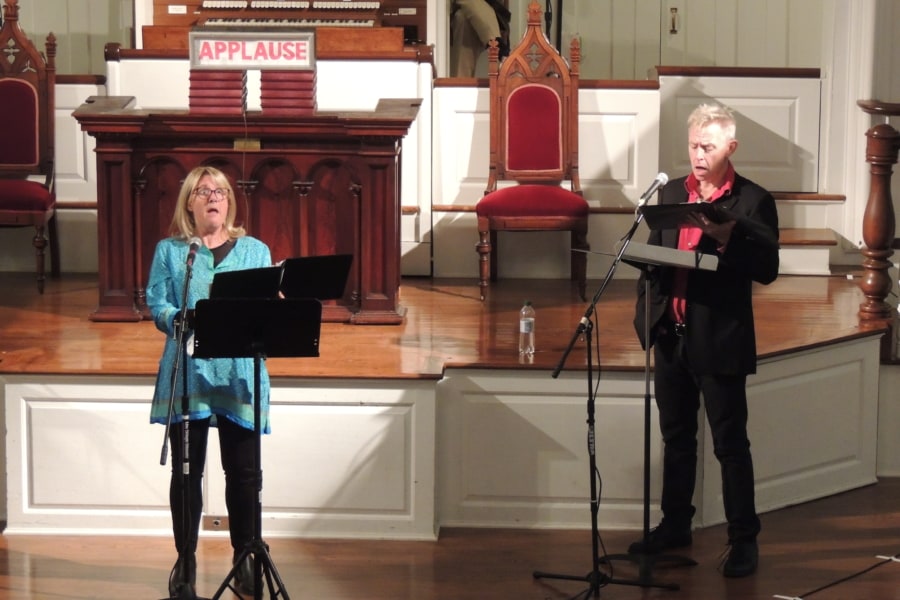 Two performers in a radio show